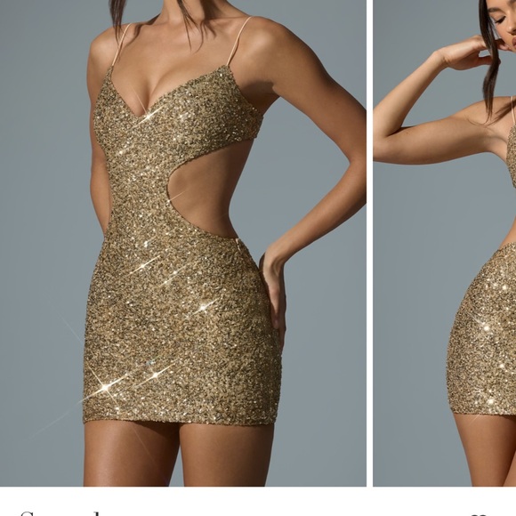 Oh Polly Dresses & Skirts - Oh Polly Sayzel Embellished Cut-out Mini Dress in Gold